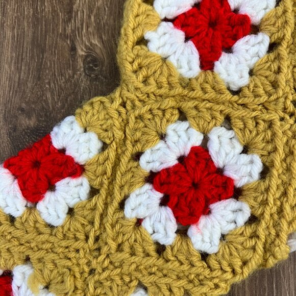 Vintage Boho Handmade Crochet Granny Square Stocking 70s - Picture 5 of 8